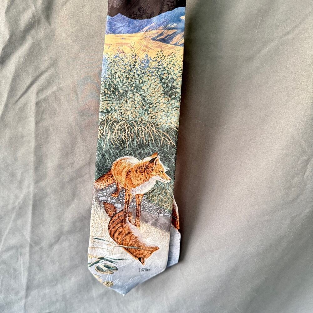 Vintage Endangered Species Silk Tie Bonnie Marris Fox Under the Morning Star Art